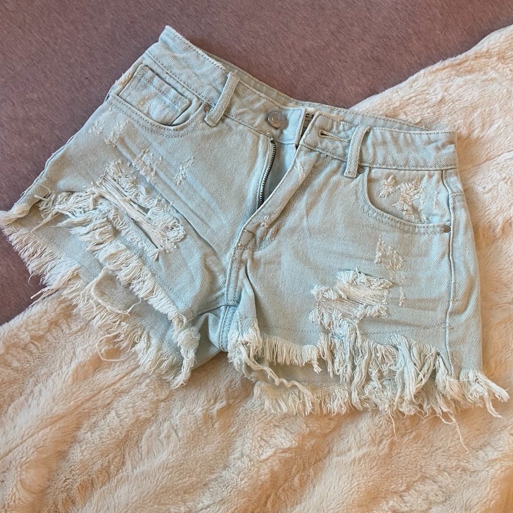 Pacsun light wash distressed denim high rise shorts